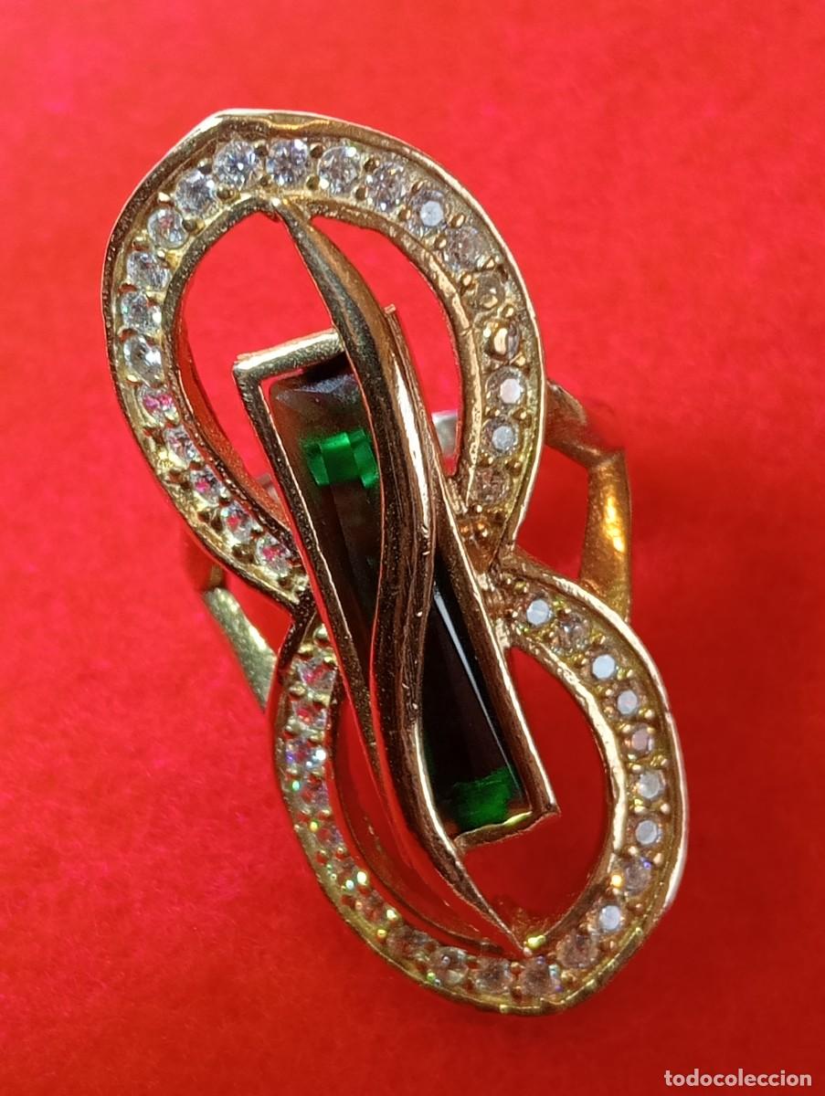 Joyeria: VALIOSO ANILLO DE PLATA MACIZA TOPACIOS Y TURMALINA VERDE NATURAL (SIN USAR)