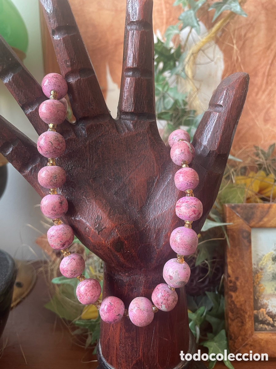 Joyeria: collar vintage de rodonita rosa