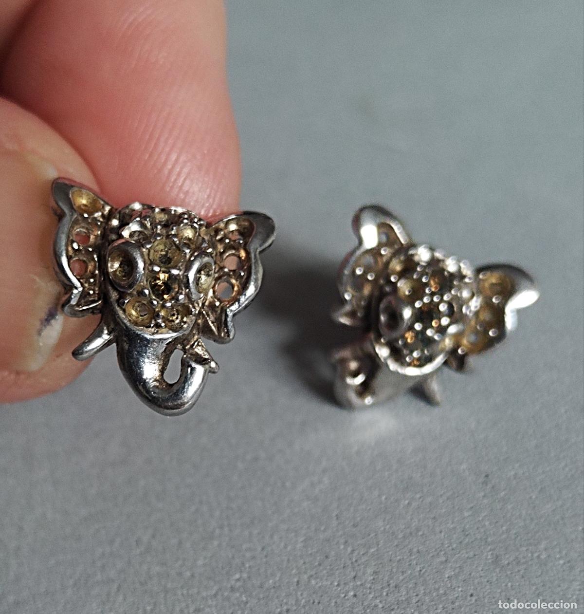 Joyeria: Pendientes de plata de ley, cierre de presi&oacute;n. Elefante.