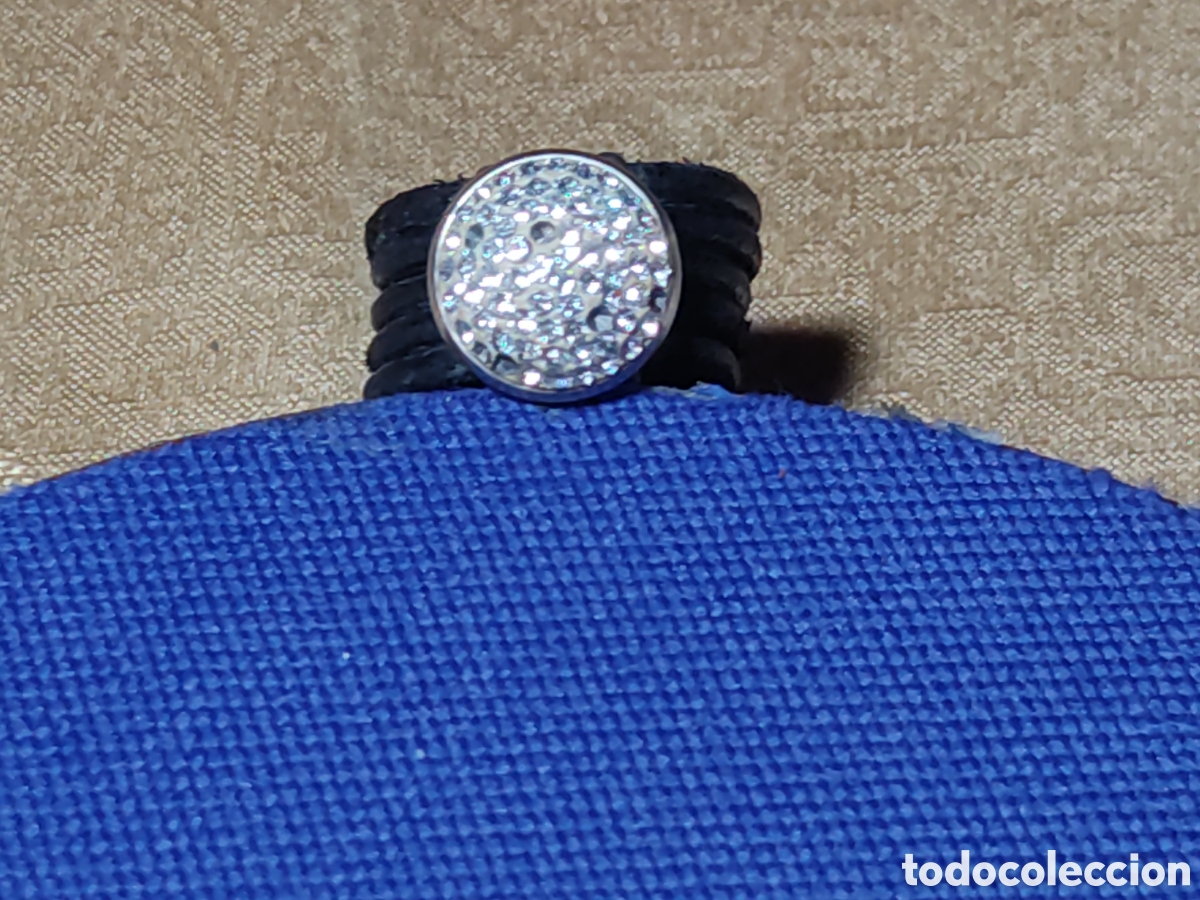 Joyeria: Anillo de plata 925,cristal strass y cuero.Vintage.
