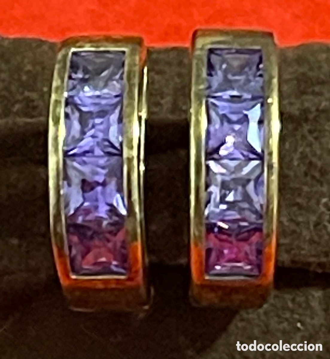 Joyeria: Preciosa pareja de pendientes en plata de ley contrastada, y sobredorada, y pedrer&iacute;a