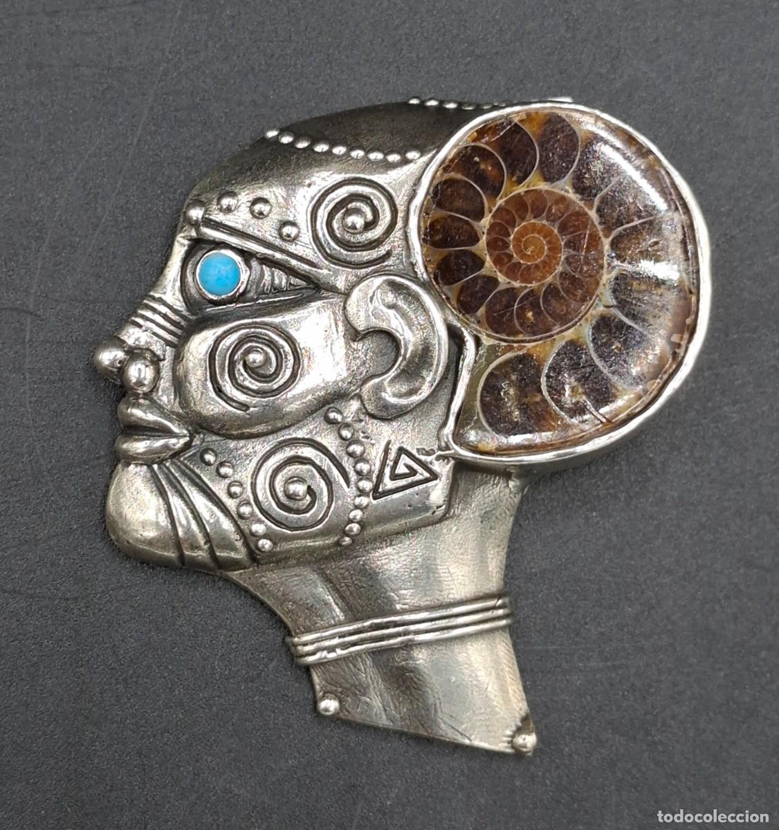 Joyeria: + ORIGINAL COLGANTE ARTESANAL EN PLATA 925 TURQUESA Y FOSIL DE AMONITE