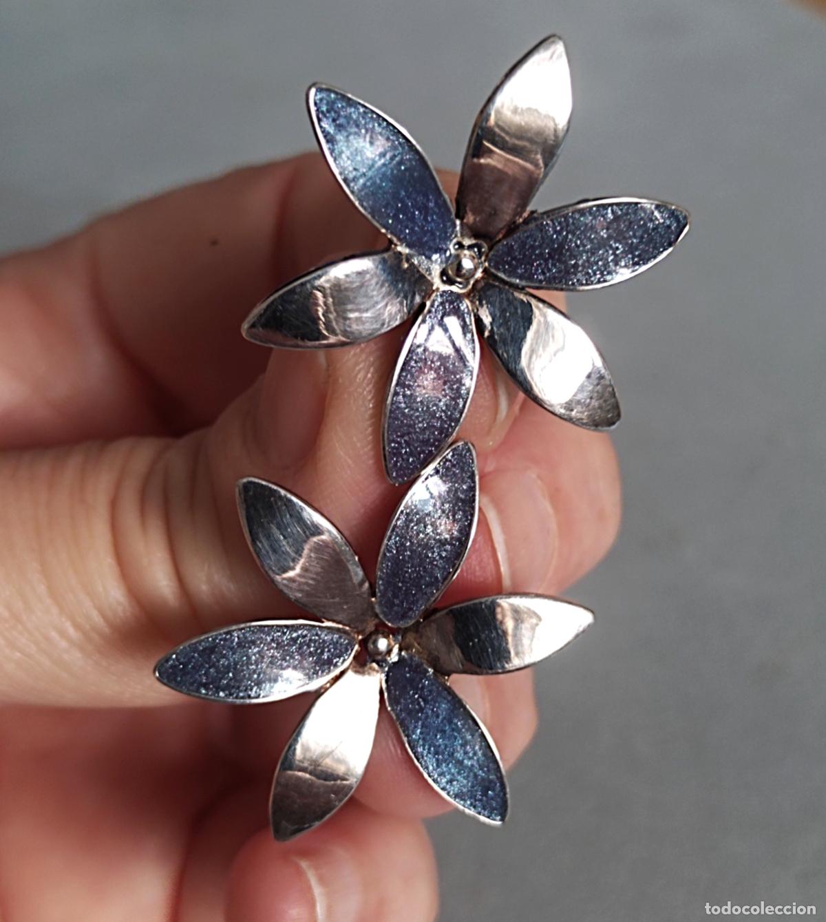 Joyeria: Pendientes de plata de ley, forma de flor.