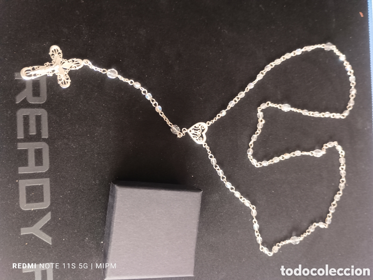 Joyeria: Rosario de plata con cuentas transparentes