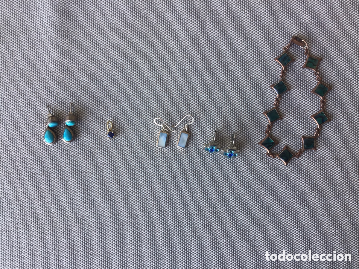 Joyeria: Lote formado con Pendientes de plata, pulsera y dije ba&ntilde;ado en oro