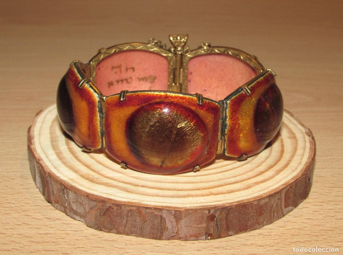 Joyeria: Pulsera brazalete franc&eacute;s esmalte al fuego Limoges firmada Francia vintage circa 1950