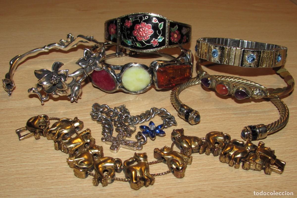 Joyeria: Lote de 8 pulseras brazaletes vintage flores esmalte gatos cable retorcido plateado dorado