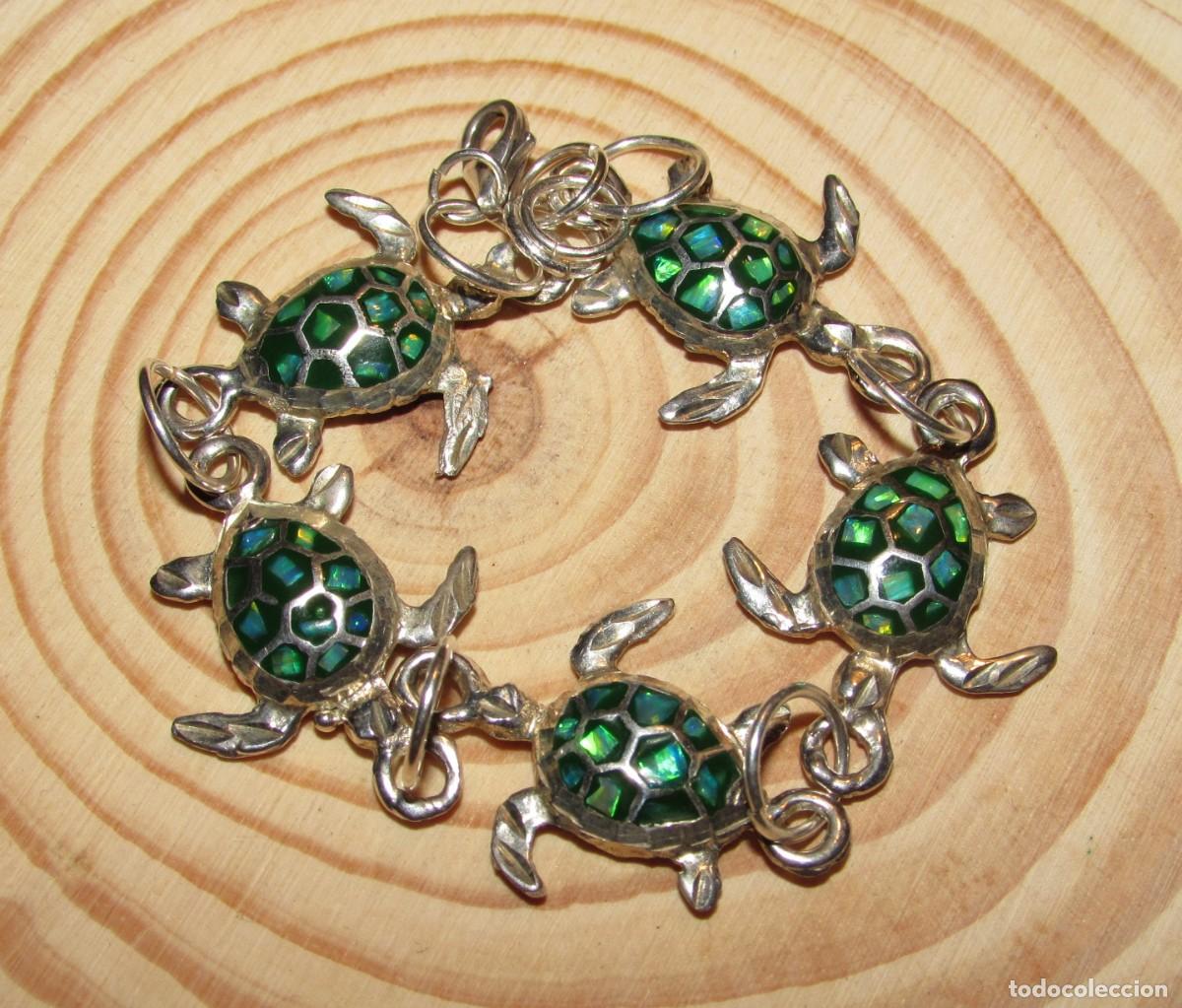 Joyeria: Pulsera brazalete plata sello 925 tortuga marina caparaz&oacute;n mosaico quiz&aacute; abul&oacute;n &oacute;palo o similar
