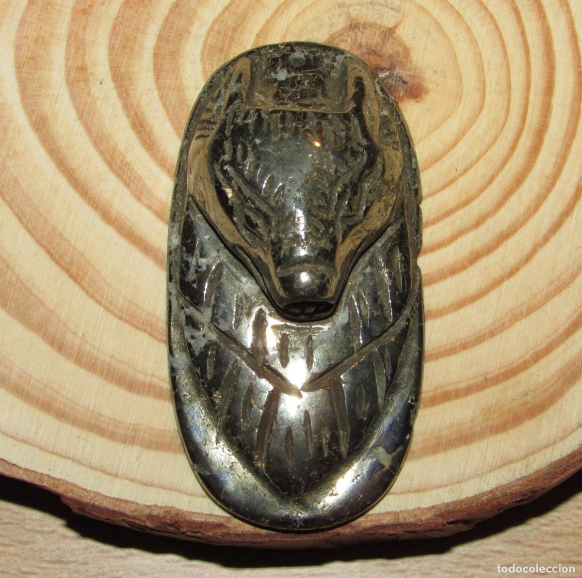 Joyeria: Colgante piedra natural pirita mineral Anubis mitolog&iacute;a egipcia religi&oacute;n Egipto