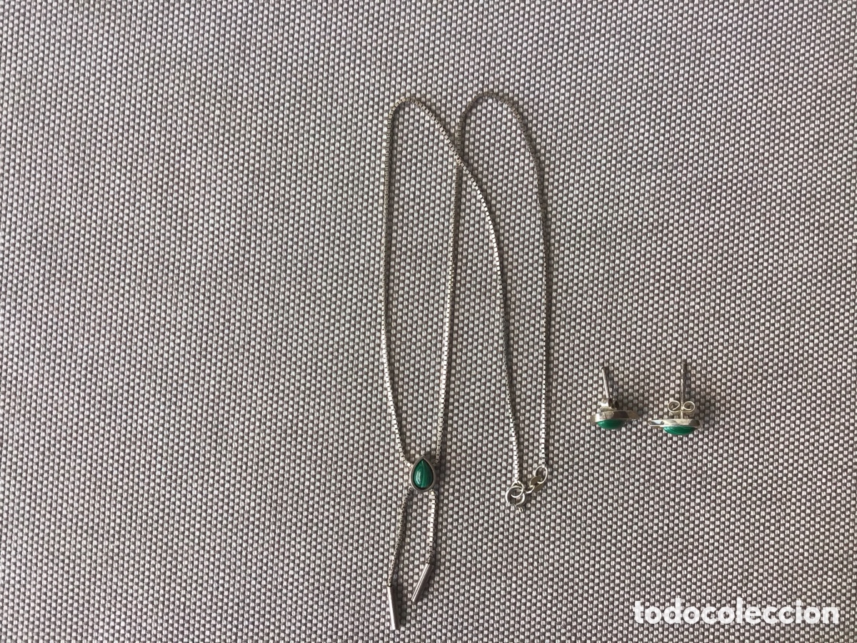 Joyeria: Conjunto de joyer&iacute;a de plata esterlina, con detalles de malaquita verde