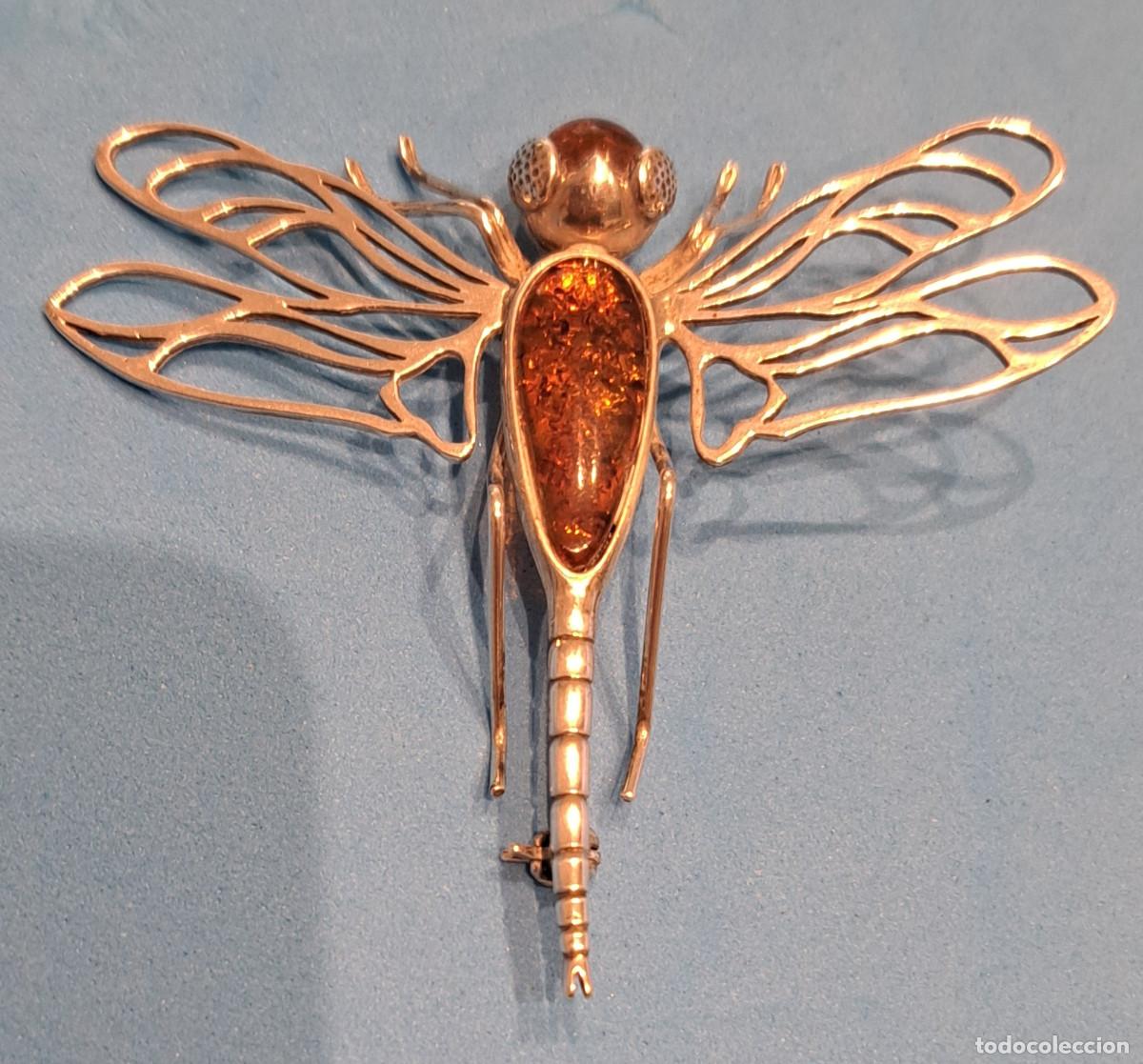 Joyeria: PRECIOSO BROCHE DE LIB&Eacute;LULA DE AMBAR Y PLATA DE LEY 925 ref. CY