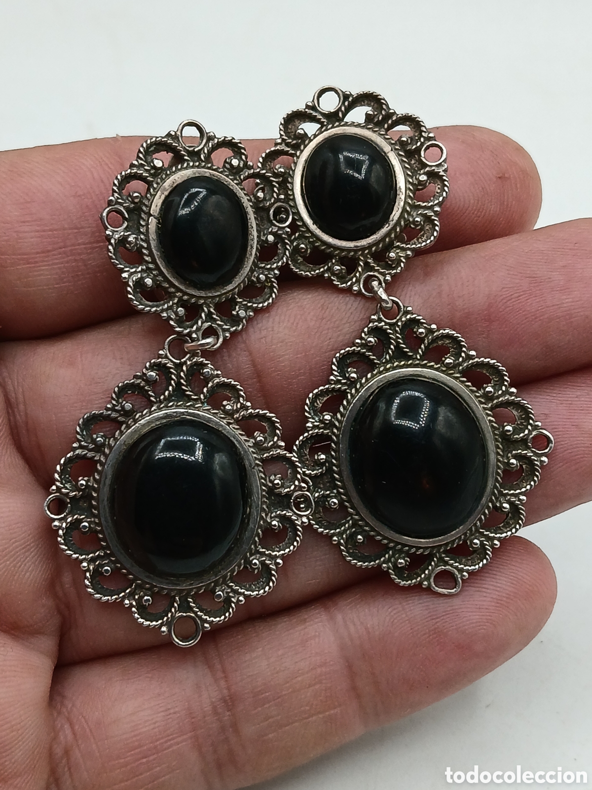 Joyeria: Pendientes articulados plata 925mls y onix negro. Cierre clips