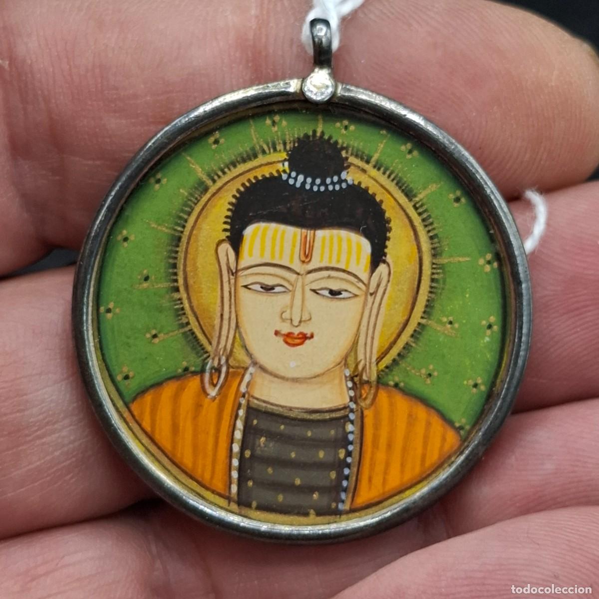 Joyeria: Colgante artesanal en Plata con imagen de Buda Hindu pintado a mano