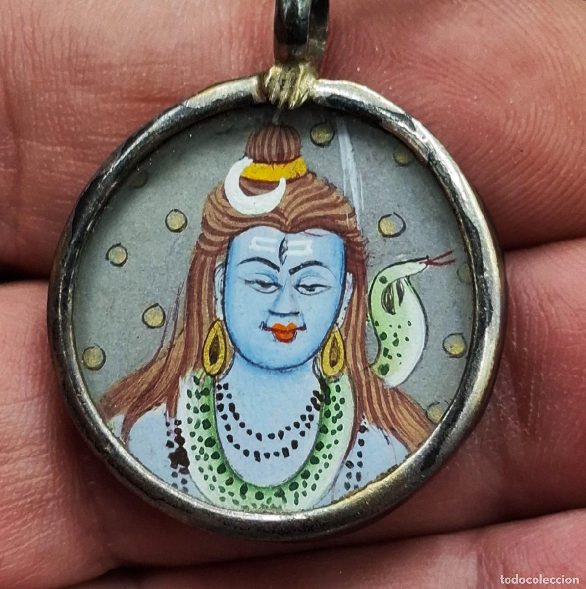 Joyeria: Colgante artesanal en Plata con imagen de Shiva Hindu pintado a mano
