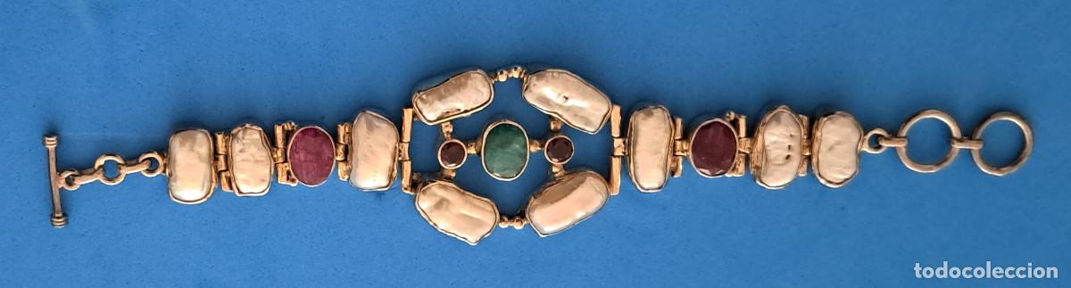 Joyeria: PULSERA VINTAGE EN PLATA DE LEY 925 - CON PERLAS BARROCAS - GRANATES - ESMERALDAS Y AMATISTA ref.CZ