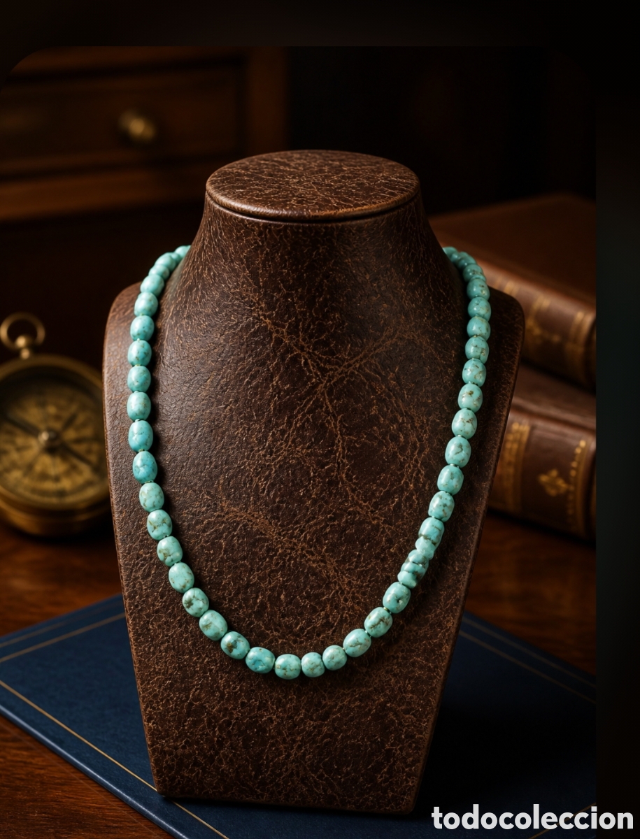 Joyeria: Elegante collar de turquesas naturales con un cierre de oro de 18 quilates. - Piedras de turquesa d