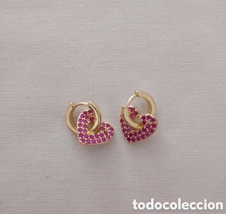 Joyeria: Pendientes coraz&oacute;n de color rosa - Foto 1
