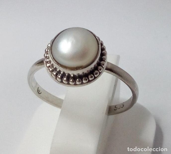 Joyeria: Anillo vintage de plata de ley con perla sint&eacute;tica - Talla 13