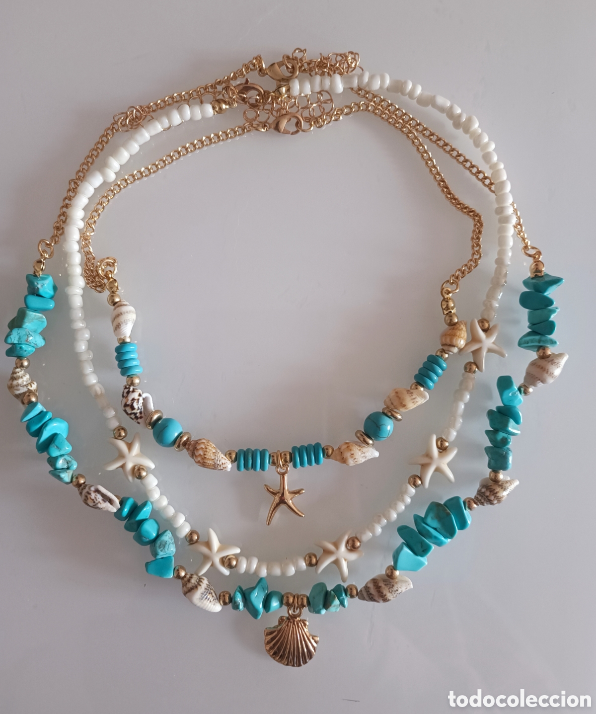 Joyeria: Set de Collares Triples &rdquo;Ocean Breeze&rdquo; &ndash; Estilo Boho con Turquesas y Conchas