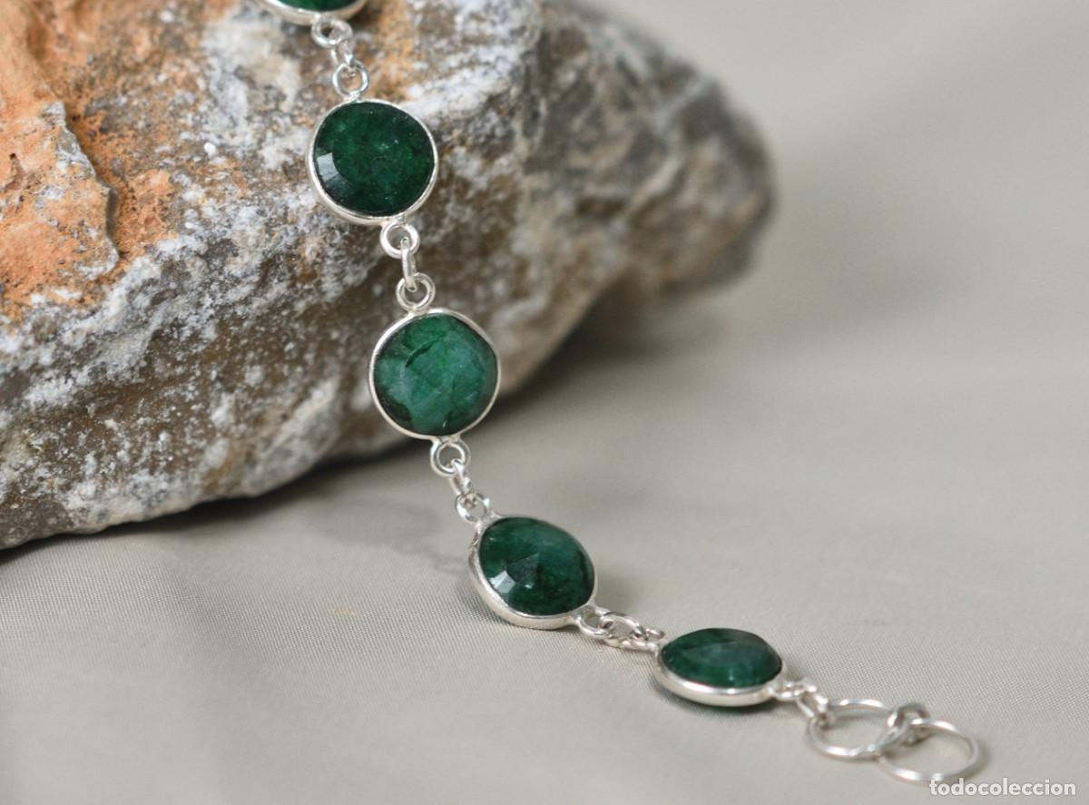 Joyeria: Pulsera de plata de ley con esmeralda natural - Medida 20 cm.