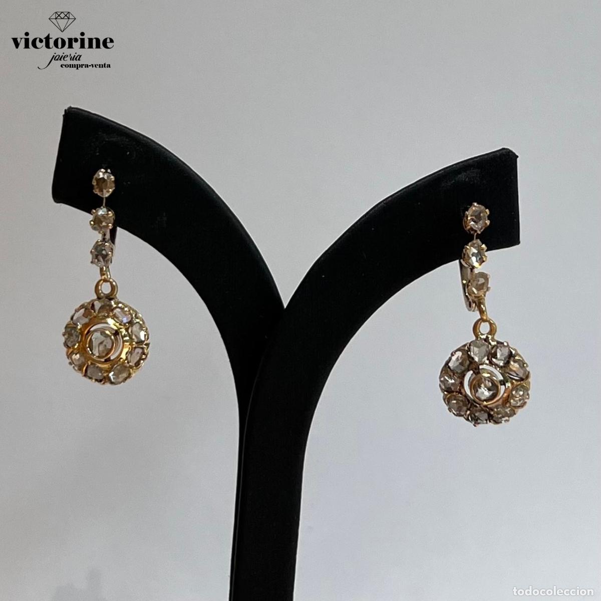 Joyeria: Pendientes antiguos de los a&ntilde;os 1900 de diamantes y oro 18k