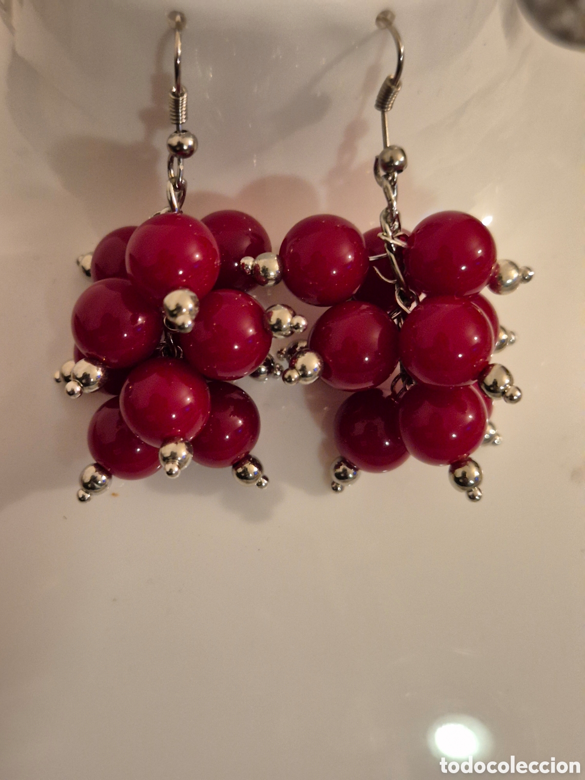 Joyeria: Pendientes artesanos racimo rojo - Foto 3
