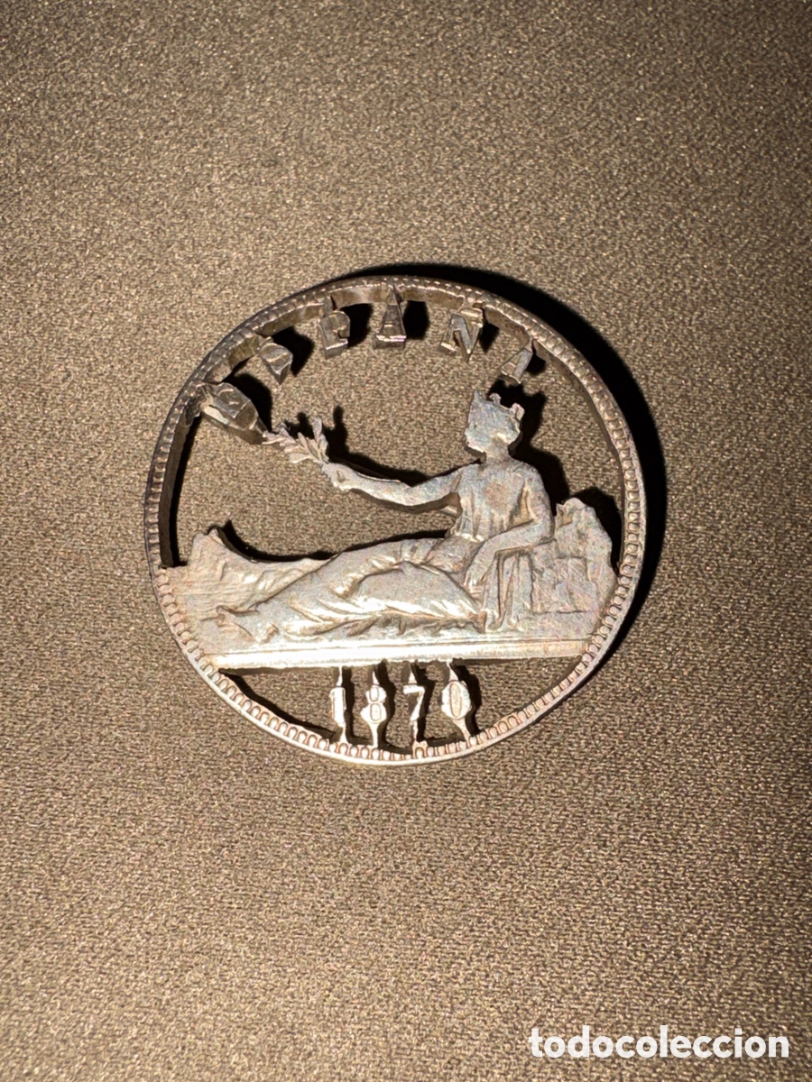 Joyeria: Antiguo broche con moneda calada de plata,GOBIERNO PROVISIONAL,1870*ver fotos*