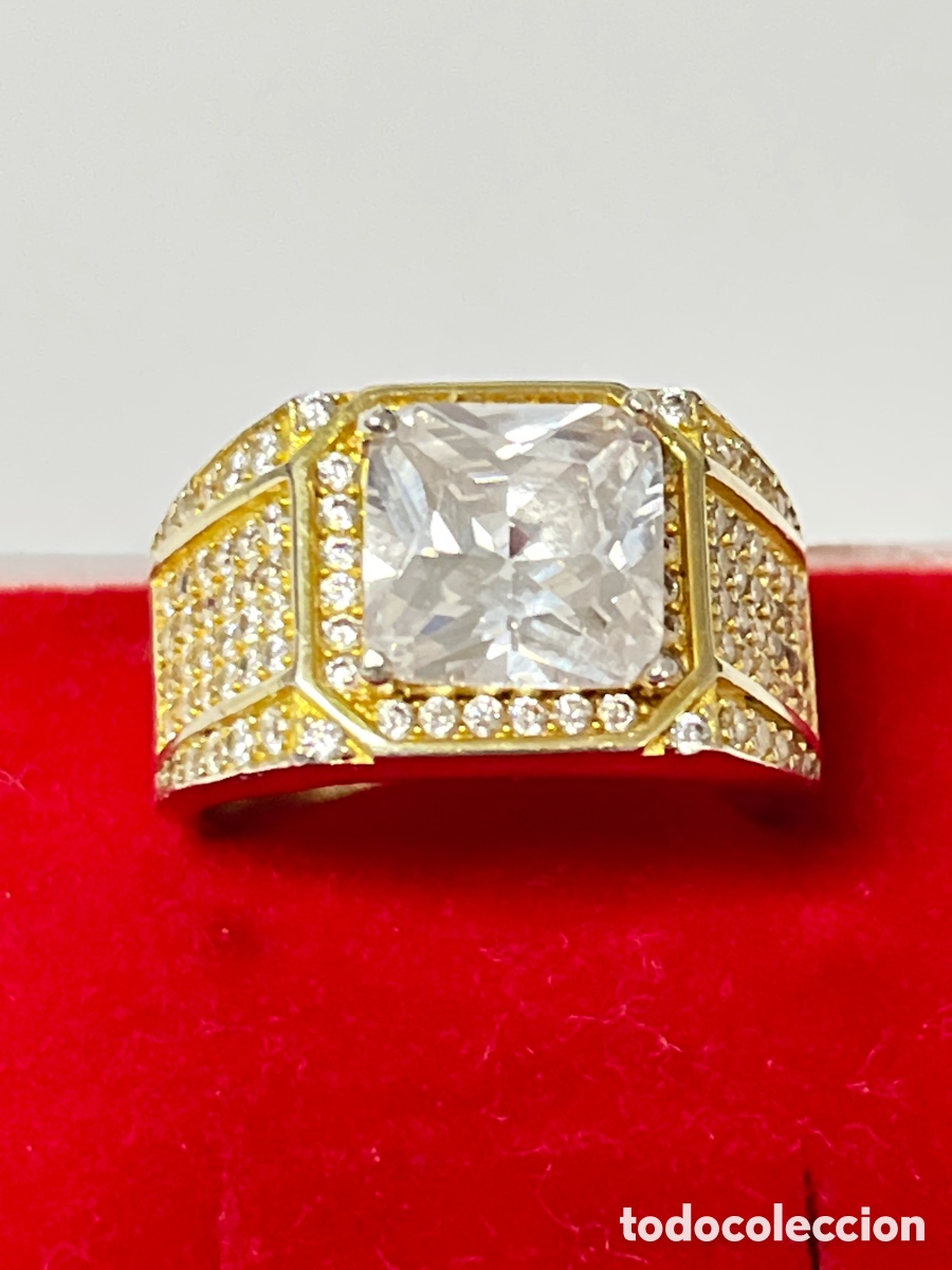 Anillo / solitario de caballero plata chapado /S445
