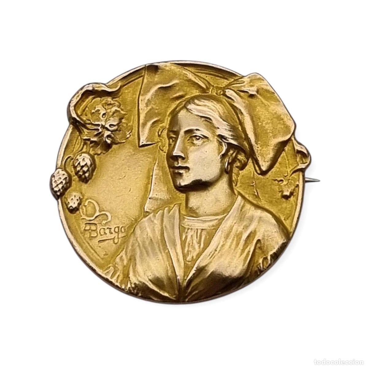 Joyeria: Broche Art Nouveau Oria firmado ABargas, oro lamimado Francia circa 1900