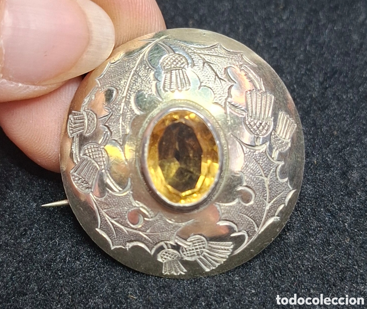 Joyeria: Broche antiguo de plata y citrino.