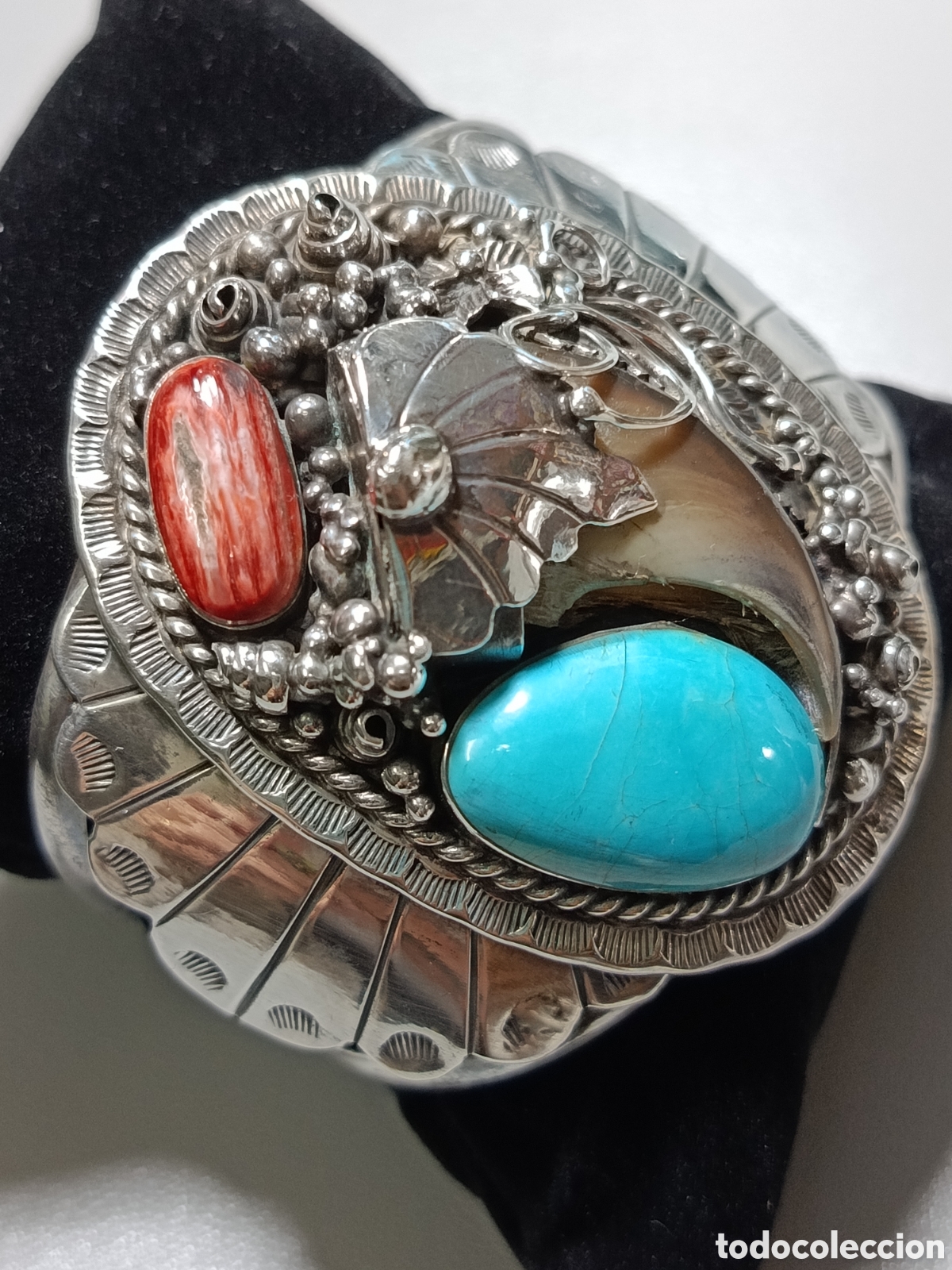 Joyeria: Espectacular pulsera vintage Navajo. Plata de ley , turquesa y coral .