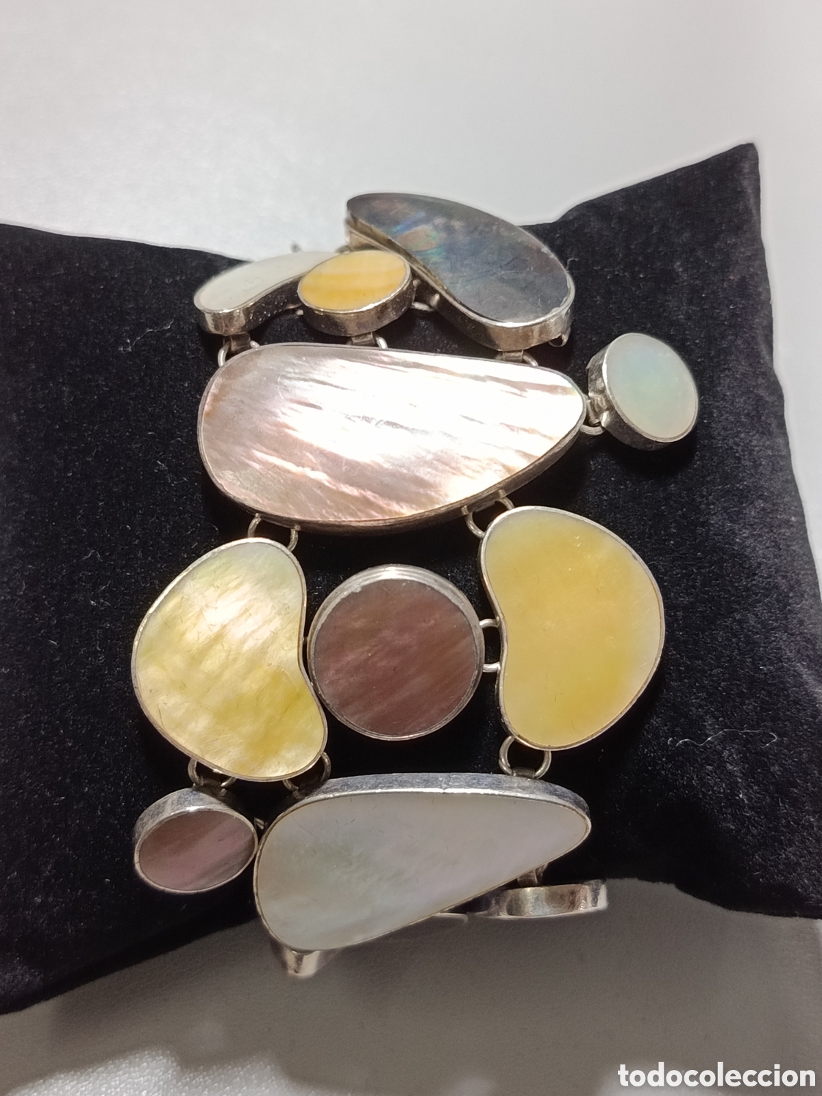 Joyeria: Pulsera ancha de plata de ley y nacar. - Foto 5