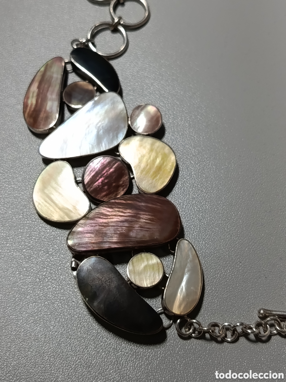 Joyeria: Pulsera ancha de plata de ley y nacar. - Foto 7