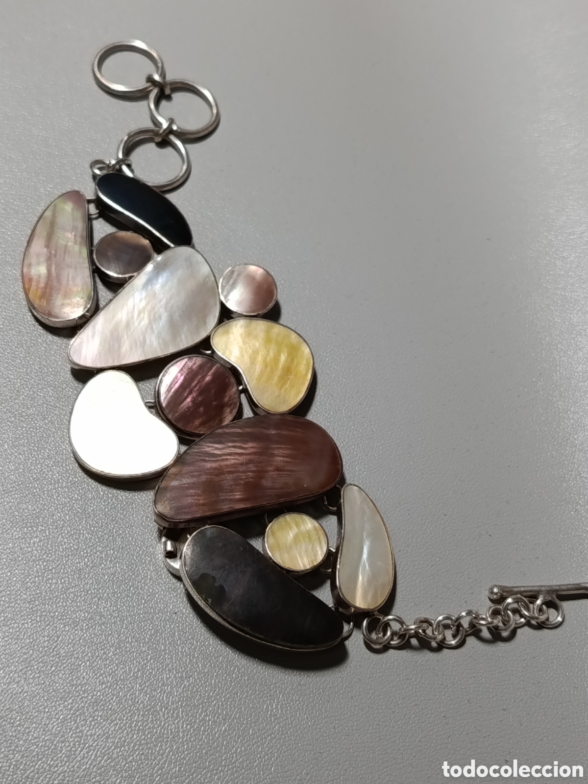 Joyeria: Pulsera ancha de plata de ley y nacar. - Foto 8