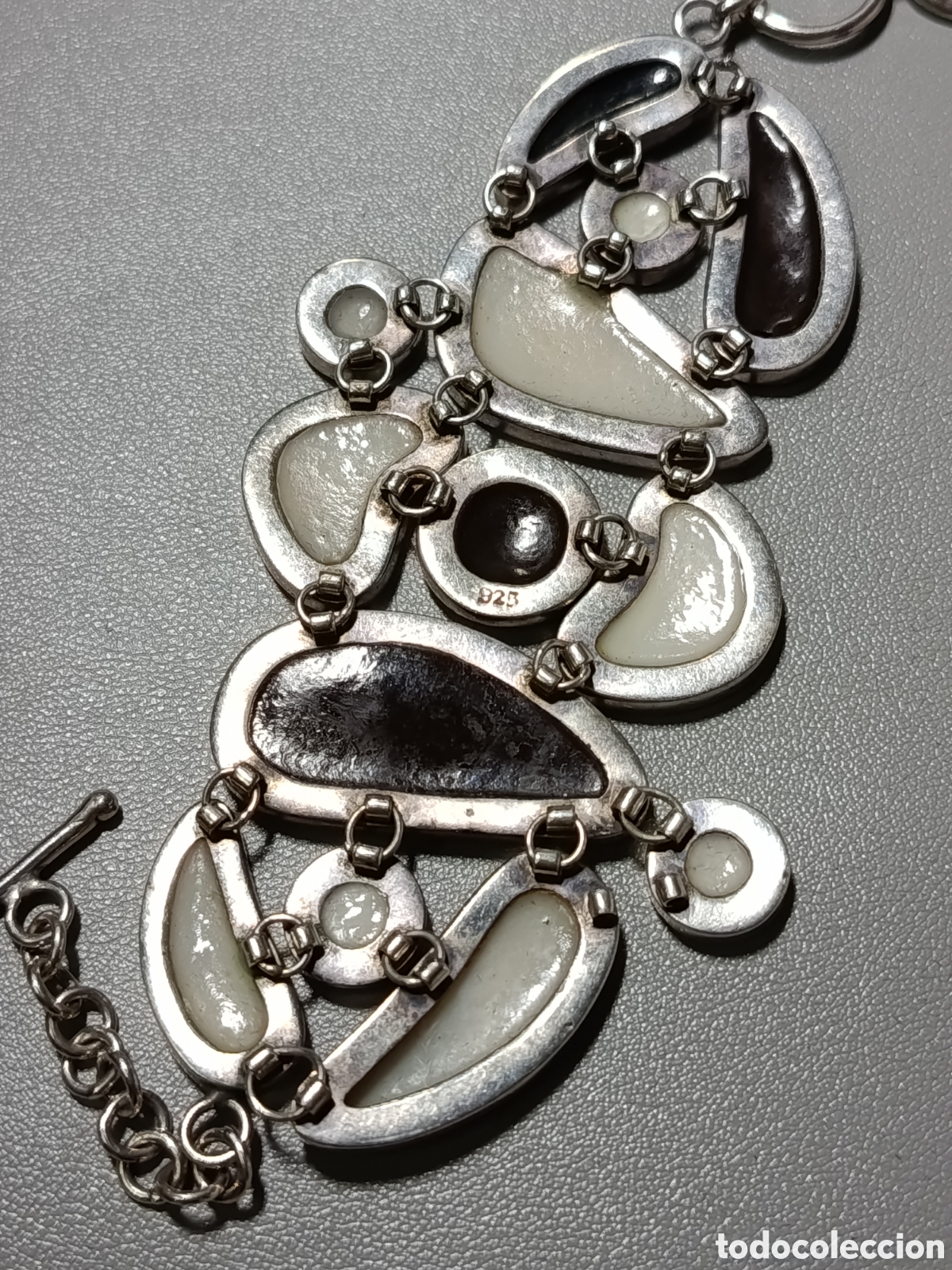 Joyeria: Pulsera ancha de plata de ley y nacar. - Foto 9