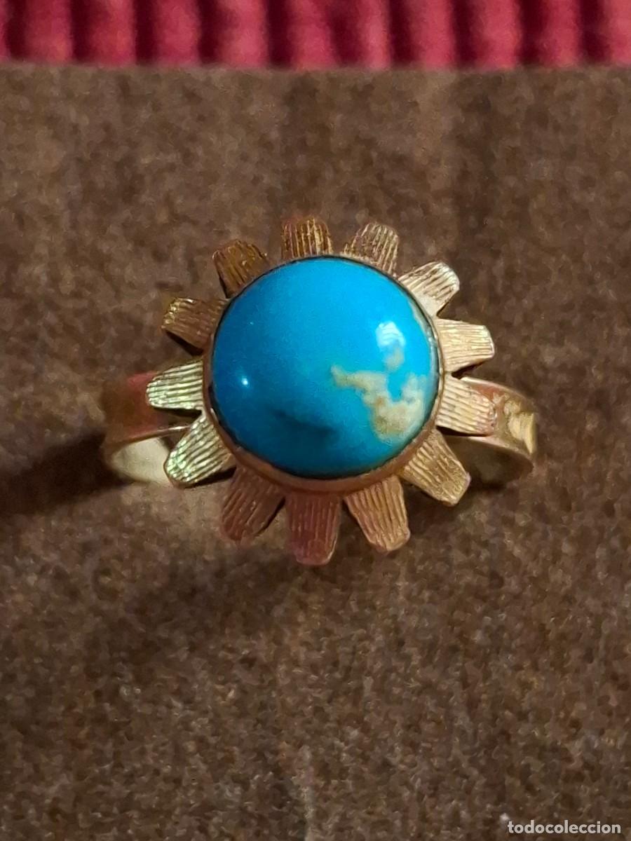 Joyeria: ANTIGUO ANILLO DE ORO DE 18 QUILATES Y TURQUESA - Foto 2