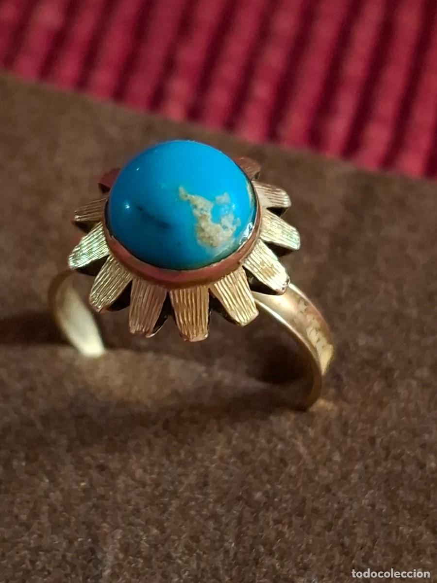 Joyeria: ANTIGUO ANILLO DE ORO DE 18 QUILATES Y TURQUESA - Foto 3