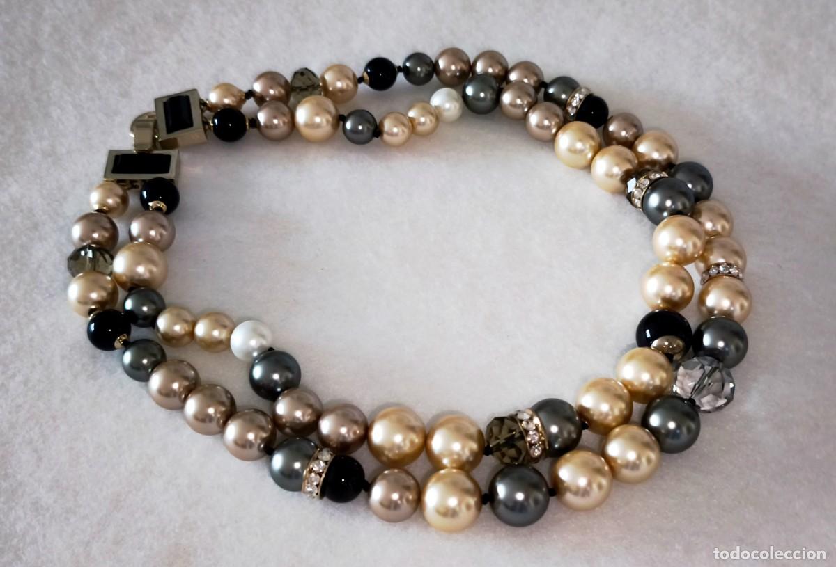 Joyeria: COLLAR DOBLE MIXTO DE PERLA, PIEDRA Y ABALORIOS DE CRISTAL.