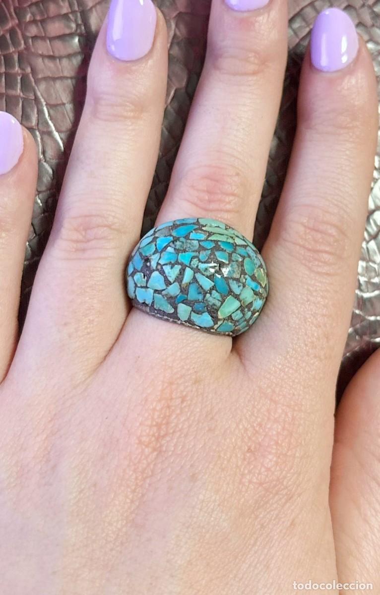 Joyeria: ran Sortija de Colecci&oacute;n. Mosaico de Turquesas. 14 gramos. plata