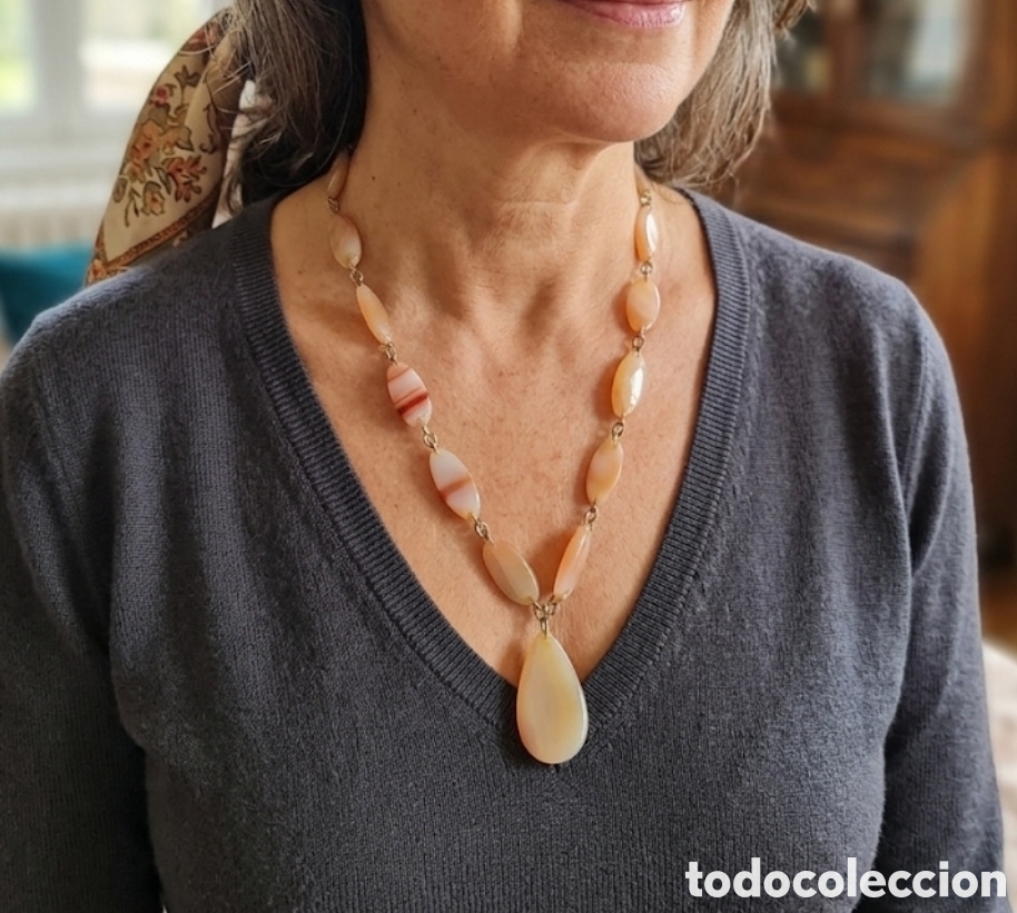 Joyeria: Vintage de &Aacute;gata Natural Melocot&oacute;n - A&ntilde;os 70 - Estado Impecable