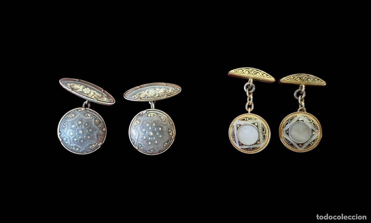 Joyeria: DOS PAREJAS DE GEMELOS BA&Ntilde;ADOS EN ORO. ART NOUVEAU. ESPA&Ntilde;A. SIGLOS XIX-XX.