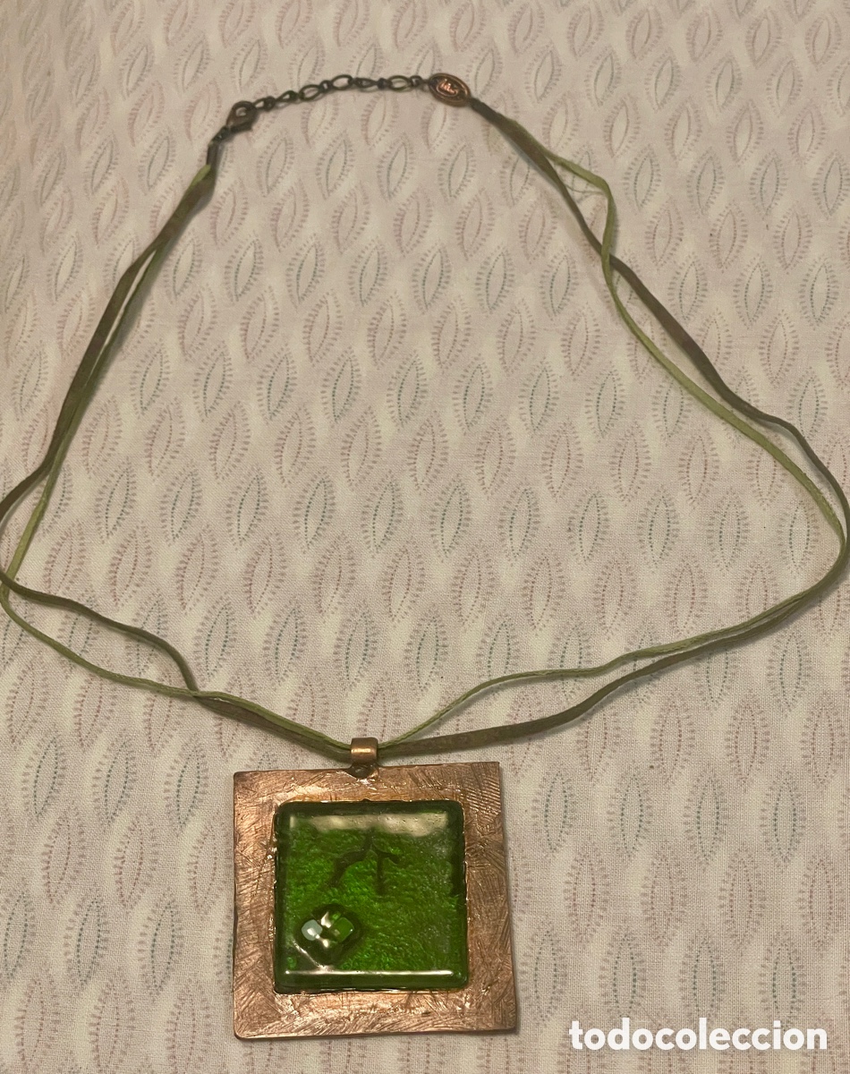 Joyeria: Collar artesanal Cobre y Vidrio Art&iacute;stico Verde | Estilo Boho/Brutalista