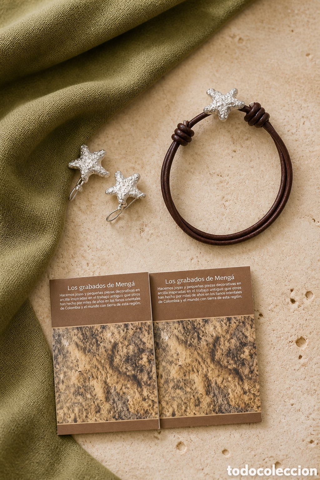 Joyeria: PRECIOSO CONJUNTO DE PULSERA Y PENDIENTES ELABORADOS EN PLATA CON CORD&Oacute;N DE CUERO. LOS GRABADOS...