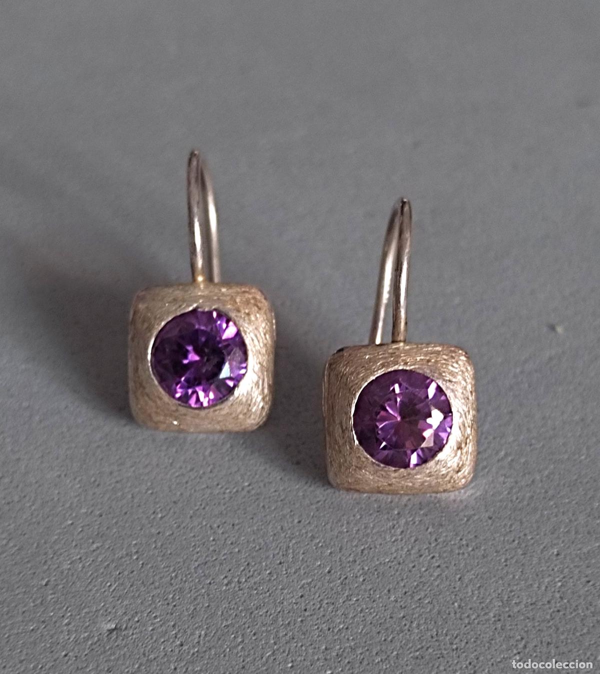 Joyeria: Pendientes de plata de ley con piedra lila, amatista.