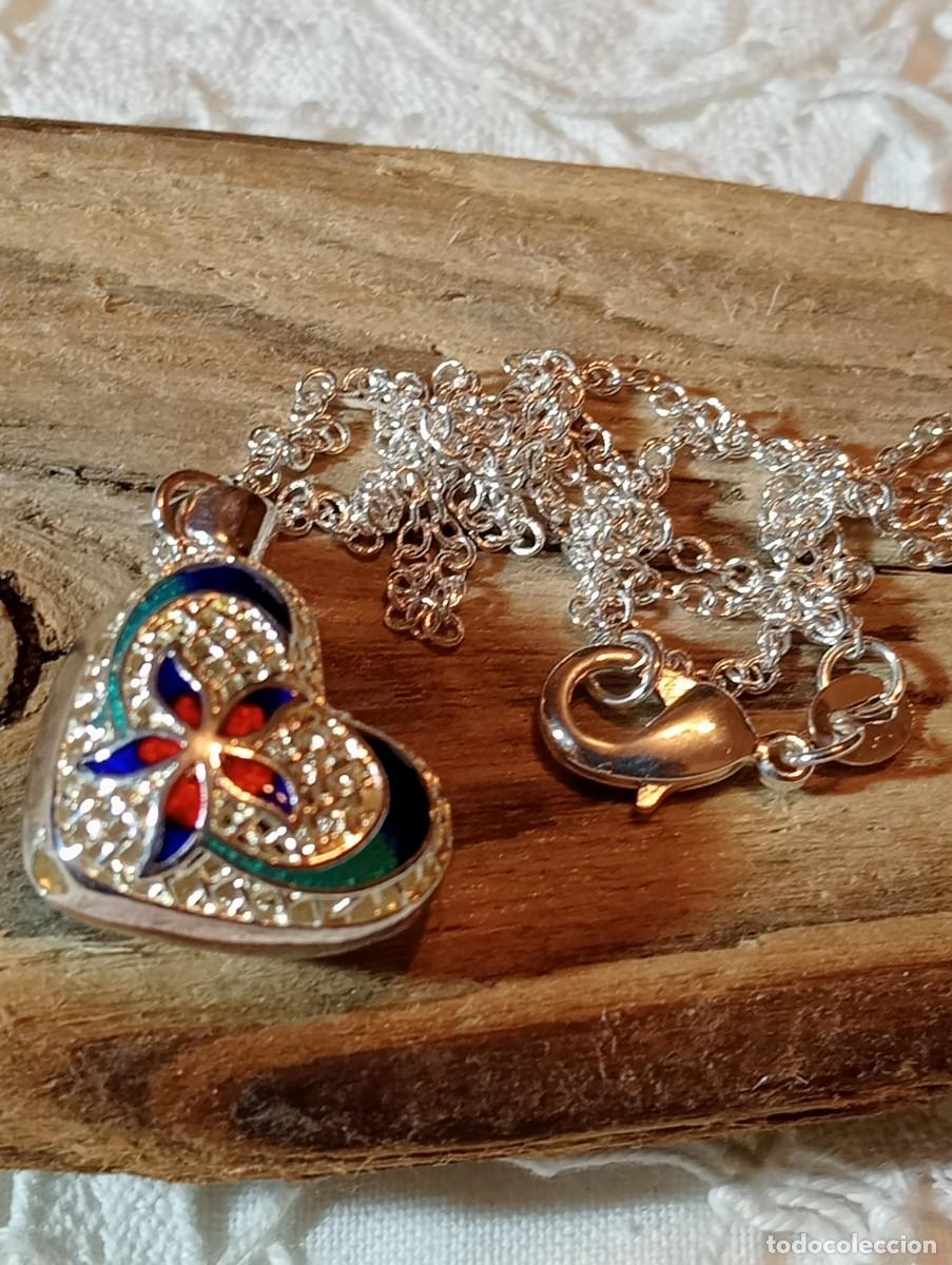 Joyeria: COLLAR CON CORAZ&Oacute;N DE PLATA MACIZA Y ESMALTE CLOISONNE (SIN USAR) - Foto 3