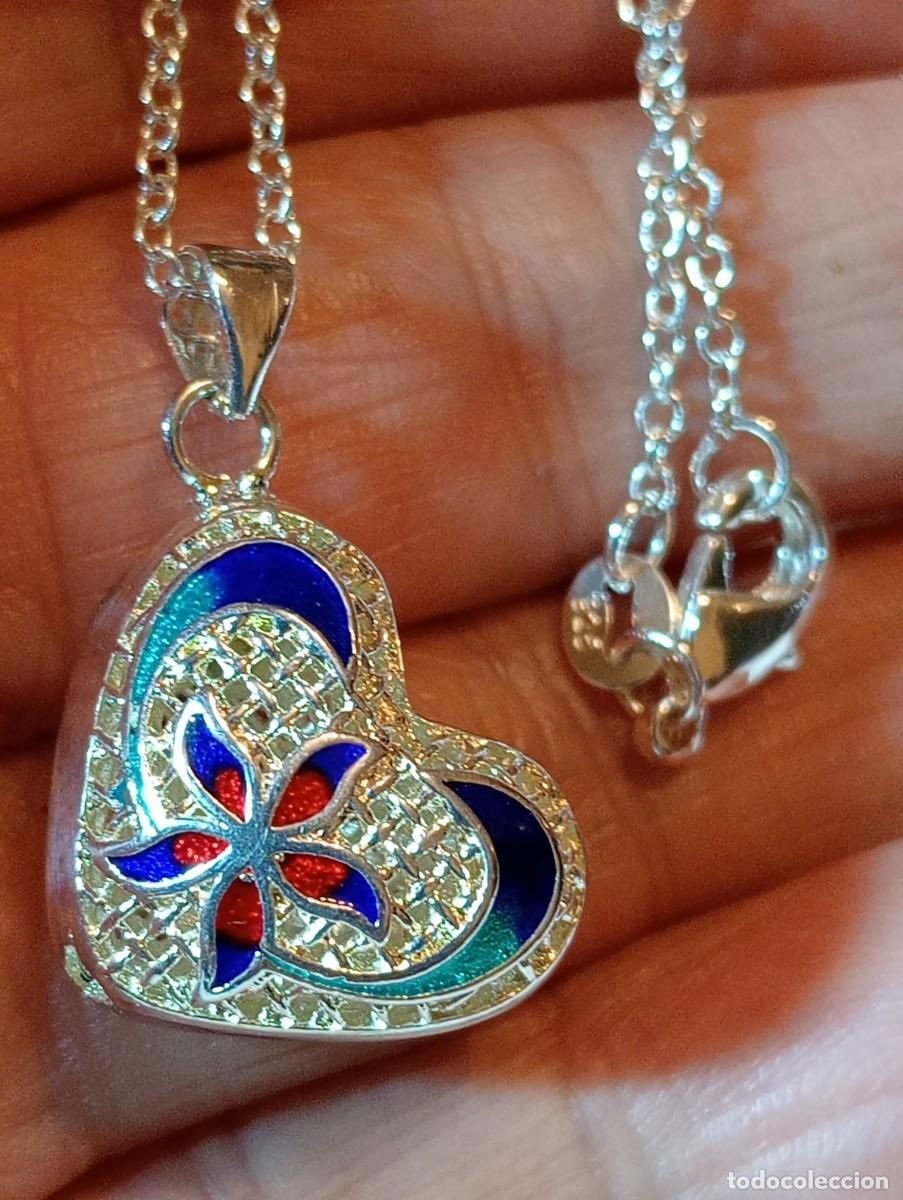 Joyeria: COLLAR CON CORAZ&Oacute;N DE PLATA MACIZA Y ESMALTE CLOISONNE (SIN USAR) - Foto 4