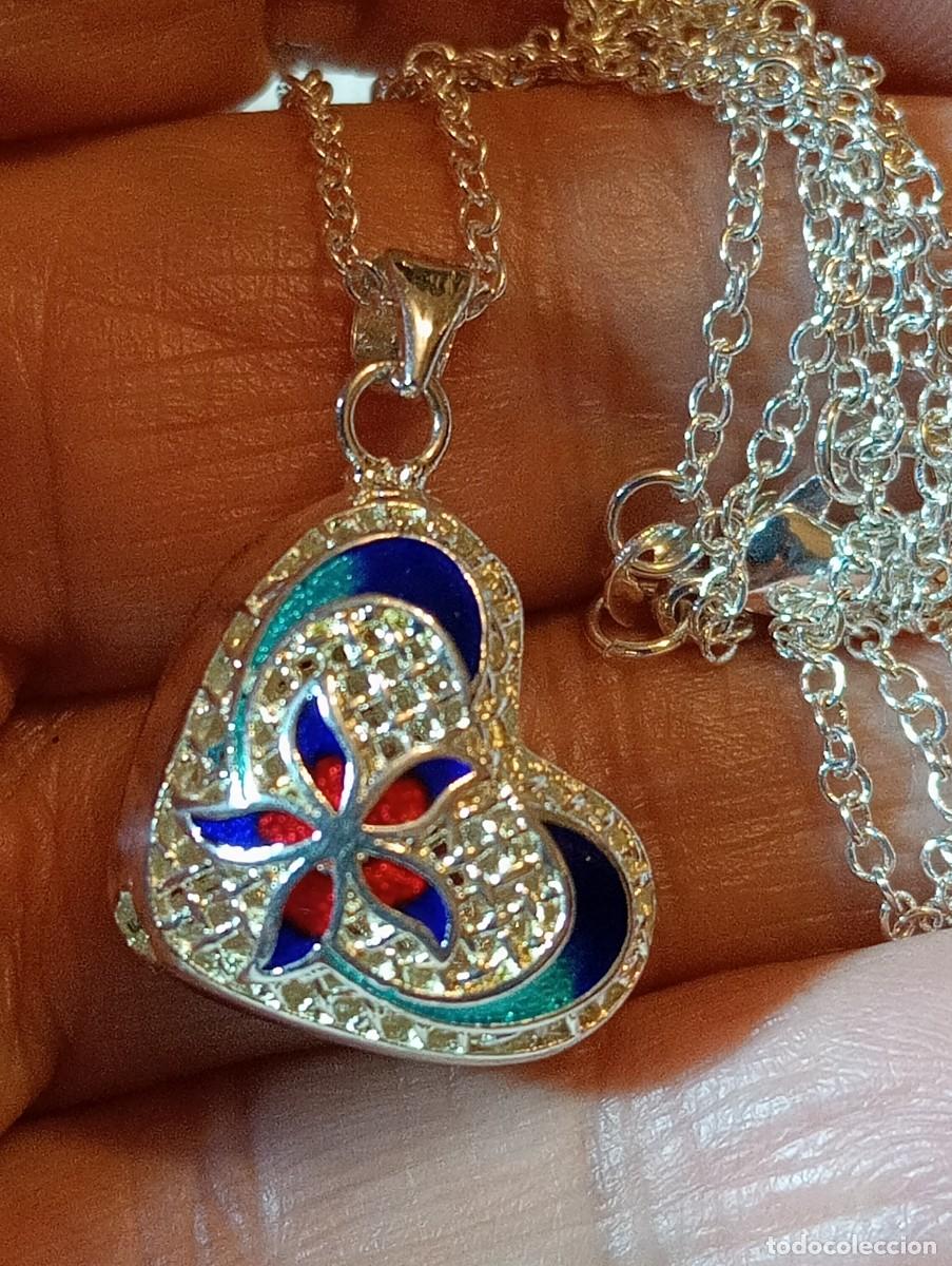 Joyeria: COLLAR CON CORAZ&Oacute;N DE PLATA MACIZA Y ESMALTE CLOISONNE (SIN USAR) - Foto 5