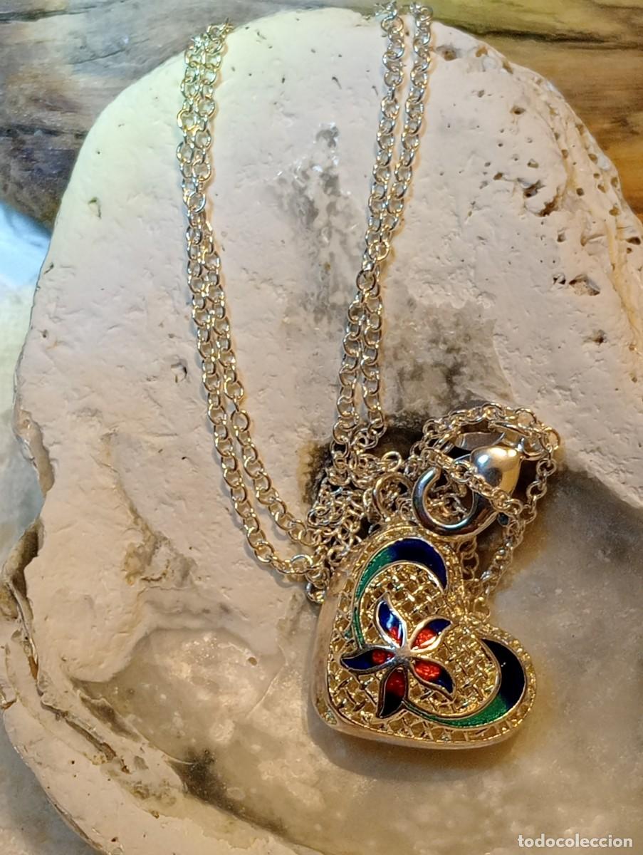 Joyeria: COLLAR CON CORAZ&Oacute;N DE PLATA MACIZA Y ESMALTE CLOISONNE (SIN USAR) - Foto 6