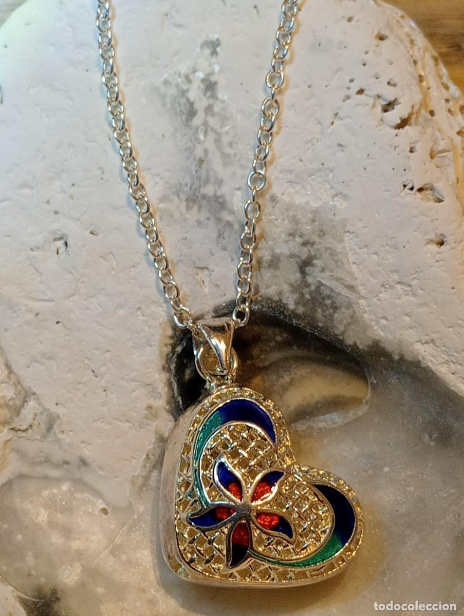 Joyeria: COLLAR CON CORAZ&Oacute;N DE PLATA MACIZA Y ESMALTE CLOISONNE (SIN USAR) - Foto 7