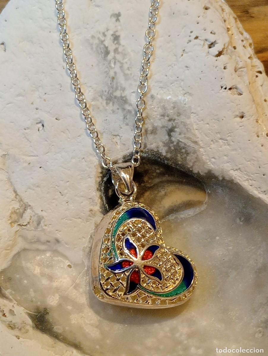 Joyeria: COLLAR CON CORAZ&Oacute;N DE PLATA MACIZA Y ESMALTE CLOISONNE (SIN USAR) - Foto 8